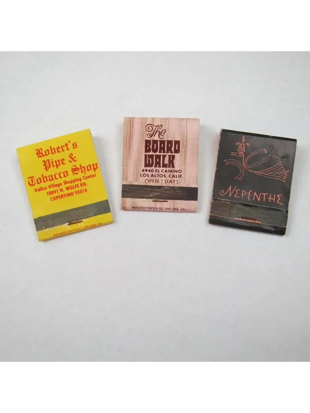 3 Matchbook Covers Roberts Pipe Tobacco Shop The Board Walk Phoenix Nepenthe CA